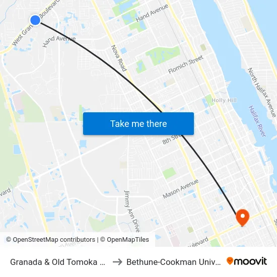 Granada & Old Tomoka Rd Ob to Bethune-Cookman University map