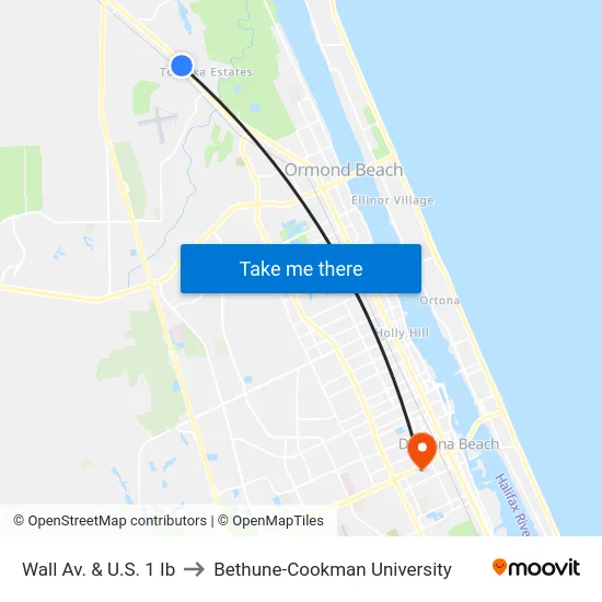 Wall Av. & U.S. 1 Ib to Bethune-Cookman University map