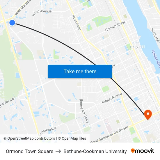 Ormond Town Square to Bethune-Cookman University map