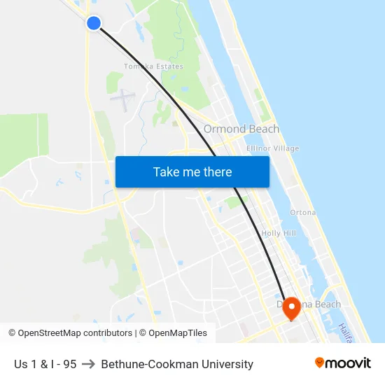 Us 1 & I - 95 to Bethune-Cookman University map