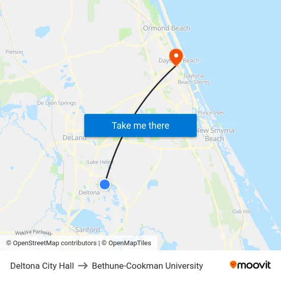 Deltona City Hall to Bethune-Cookman University map