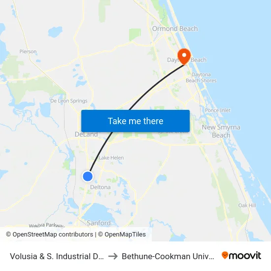 Volusia & S. Industrial Dr. Nb to Bethune-Cookman University map