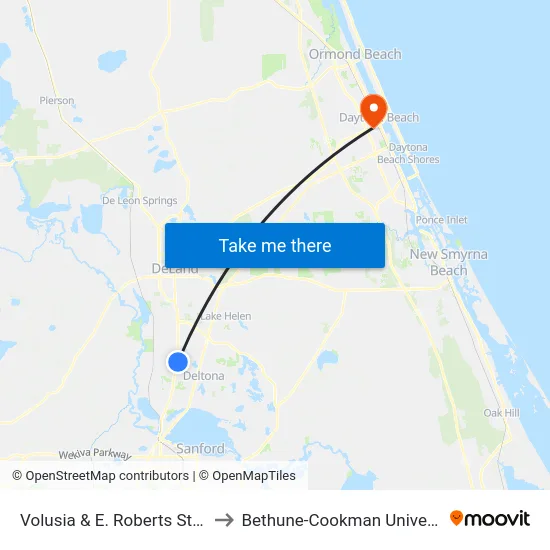 Volusia & E. Roberts St. Nb to Bethune-Cookman University map