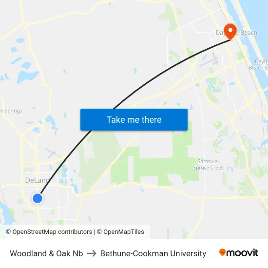 Woodland & Oak Nb to Bethune-Cookman University map