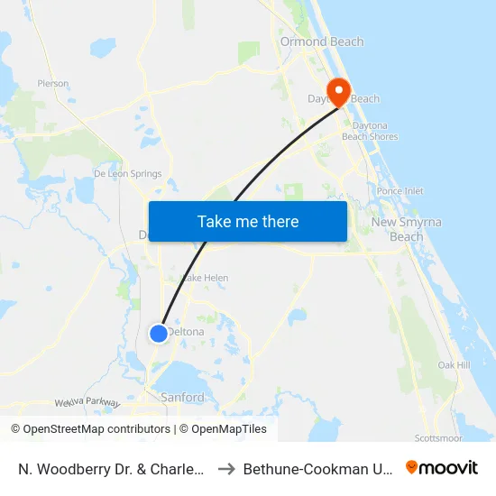 N. Woodberry Dr. & Charles Beall Ob to Bethune-Cookman University map
