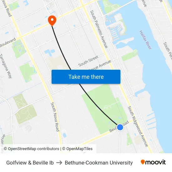 Golfview & Beville Ib to Bethune-Cookman University map