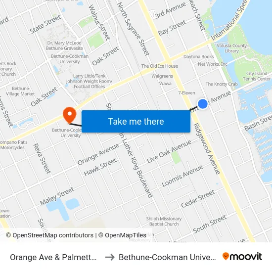 Orange Ave & Palmetto Ob to Bethune-Cookman University map