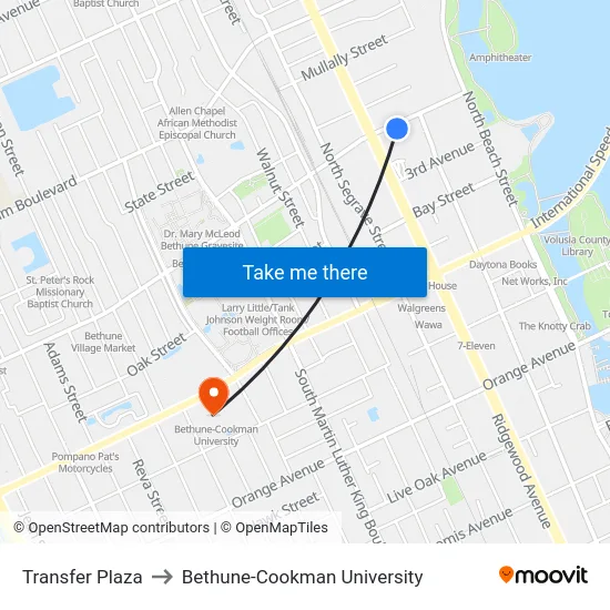 Transfer Plaza to Bethune-Cookman University map