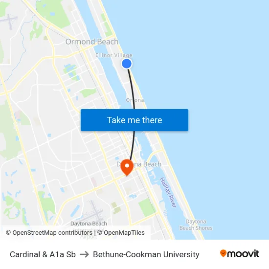 Cardinal & A1a Sb to Bethune-Cookman University map