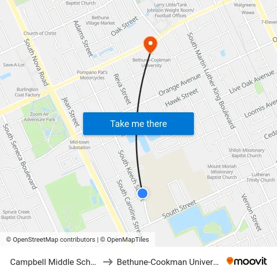 Campbell Middle School to Bethune-Cookman University map