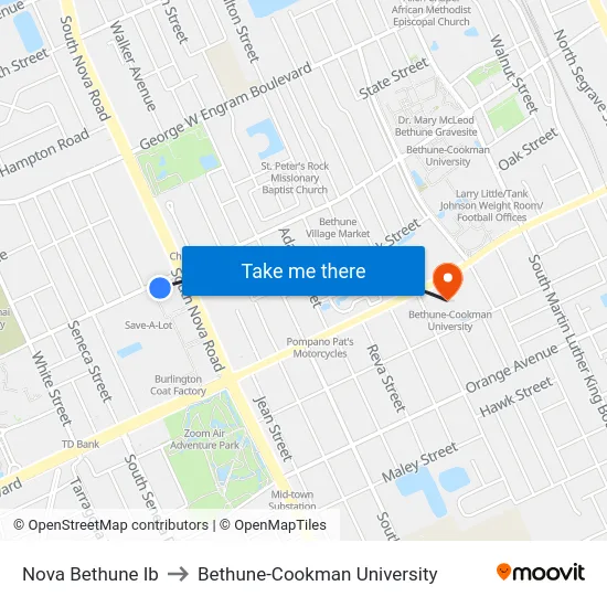 Nova Bethune Ib to Bethune-Cookman University map