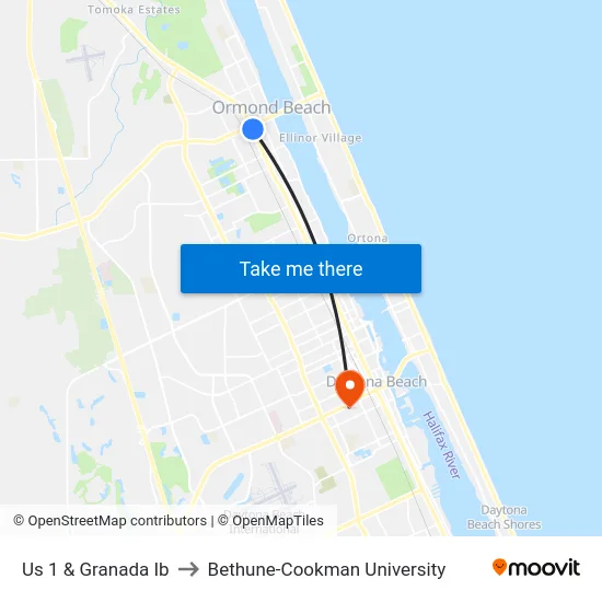 Us 1 & Granada Ib to Bethune-Cookman University map