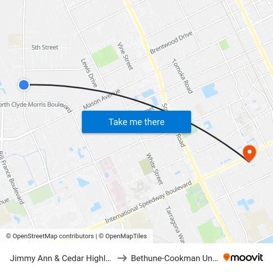 Jimmy Ann & Cedar Highlands Ob to Bethune-Cookman University map