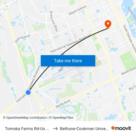 Tomoka Farms Rd-Us 92 Ib to Bethune-Cookman University map
