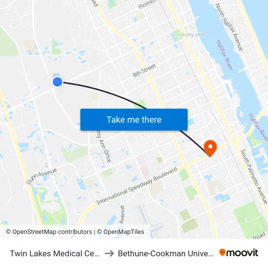 Twin Lakes Medical Center to Bethune-Cookman University map