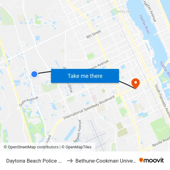 Daytona Beach Police Dept. to Bethune-Cookman University map
