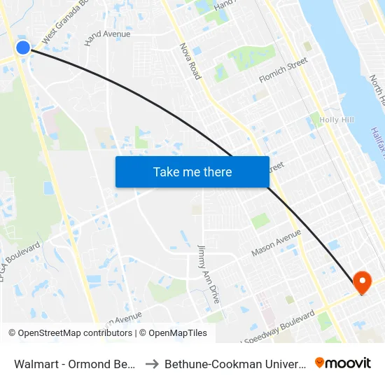 Walmart - Ormond Beach to Bethune-Cookman University map