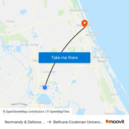Normandy & Deltona Ib to Bethune-Cookman University map