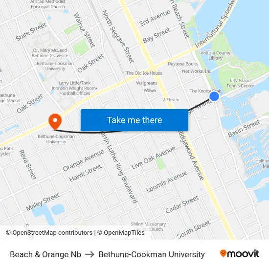 Beach & Orange Nb to Bethune-Cookman University map