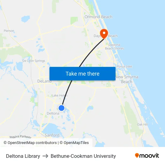 Deltona Library to Bethune-Cookman University map
