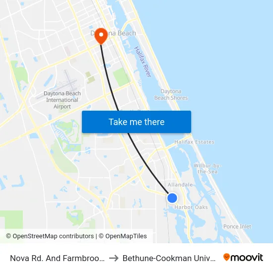 Nova Rd. And Farmbrook Ob to Bethune-Cookman University map