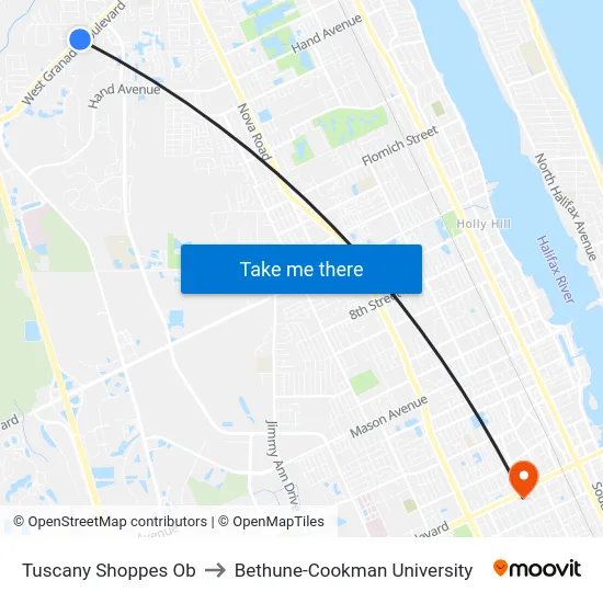 Tuscany Shoppes Ob to Bethune-Cookman University map