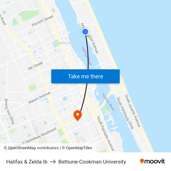 Halifax & Zelda Ib to Bethune-Cookman University map