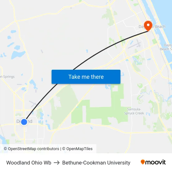 Woodland  Ohio Wb to Bethune-Cookman University map