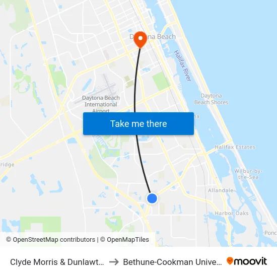 Clyde Morris & Dunlawton 7 to Bethune-Cookman University map