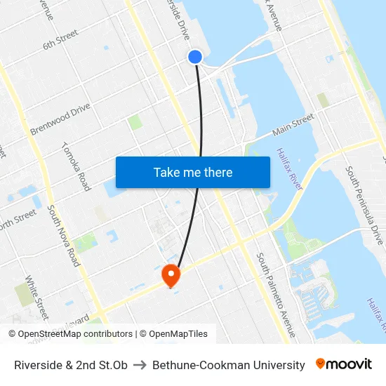 Riverside & 2nd St.Ob to Bethune-Cookman University map