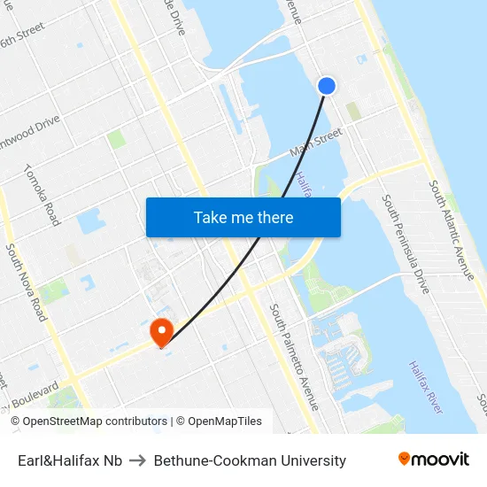 Earl&Halifax Nb to Bethune-Cookman University map