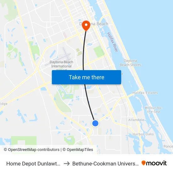 Home Depot  Dunlawton to Bethune-Cookman University map