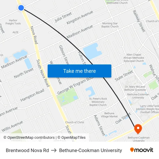 Brentwood  Nova Rd to Bethune-Cookman University map