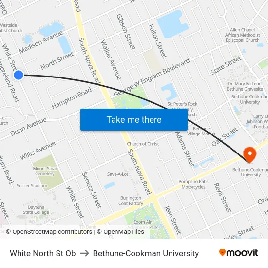 White  North St Ob to Bethune-Cookman University map