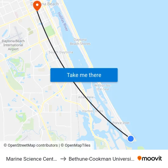 Marine Science Center to Bethune-Cookman University map