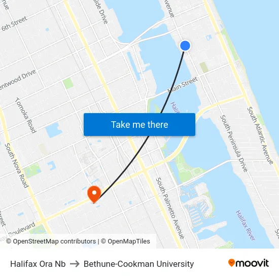 Halifax  Ora Nb to Bethune-Cookman University map