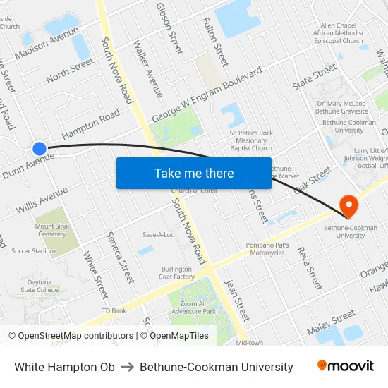 White  Hampton Ob to Bethune-Cookman University map