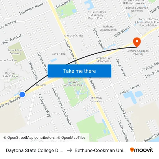 Daytona State College D Bch Ob to Bethune-Cookman University map