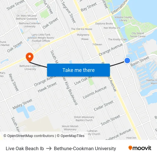 Live Oak  Beach Ib to Bethune-Cookman University map