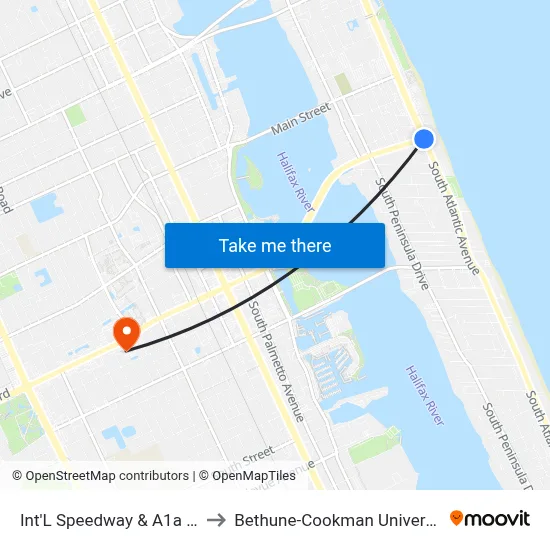 Int'L Speedway & A1a Nb to Bethune-Cookman University map