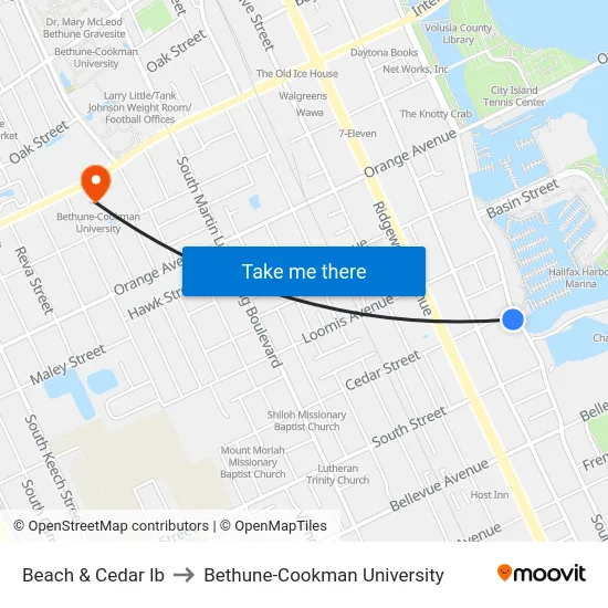 Beach & Cedar Ib to Bethune-Cookman University map