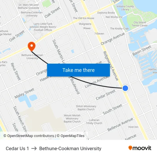 Cedar    Us 1 to Bethune-Cookman University map