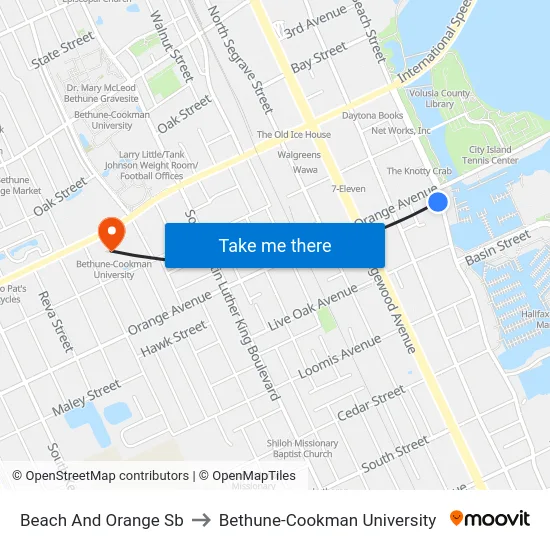 Beach And Orange Sb to Bethune-Cookman University map