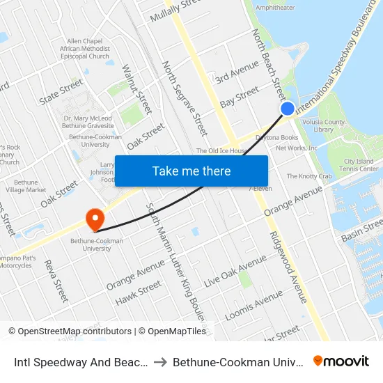 Intl Speedway And Beach  Nb to Bethune-Cookman University map