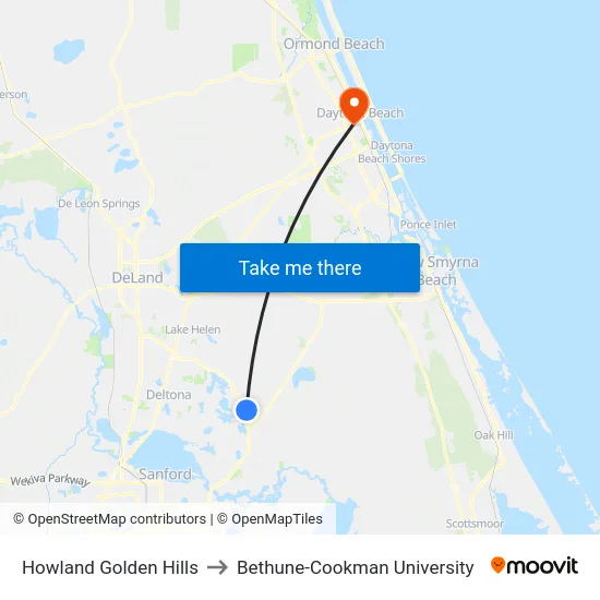Howland  Golden Hills to Bethune-Cookman University map