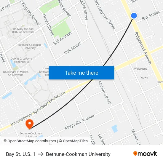 Bay St.  U.S. 1 to Bethune-Cookman University map