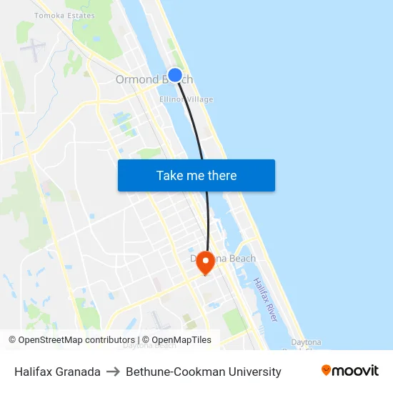 Halifax  Granada to Bethune-Cookman University map
