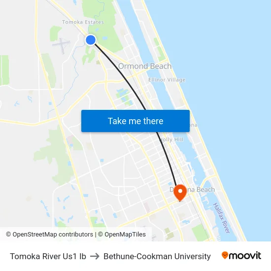 Tomoka River  Us1 Ib to Bethune-Cookman University map