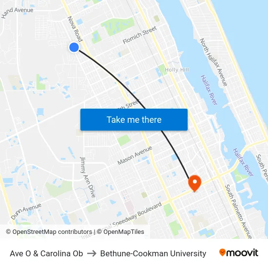 Ave O & Carolina Ob to Bethune-Cookman University map