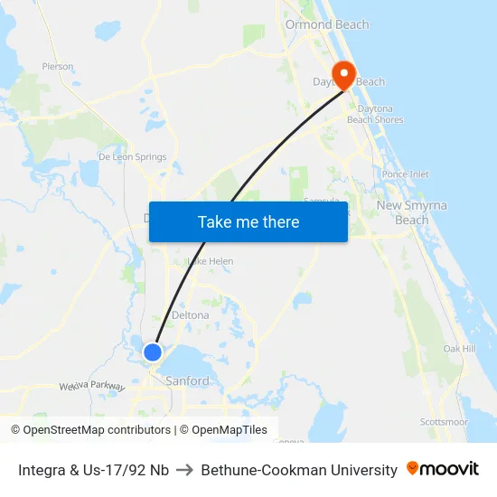 Integra & Us-17/92 Nb to Bethune-Cookman University map